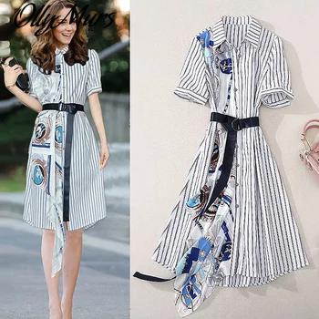 

Autumn Kate Middleton High-Quality Women'S Party Casual Workplace Elegant Chic Striped Print Stitching Fashion Dress