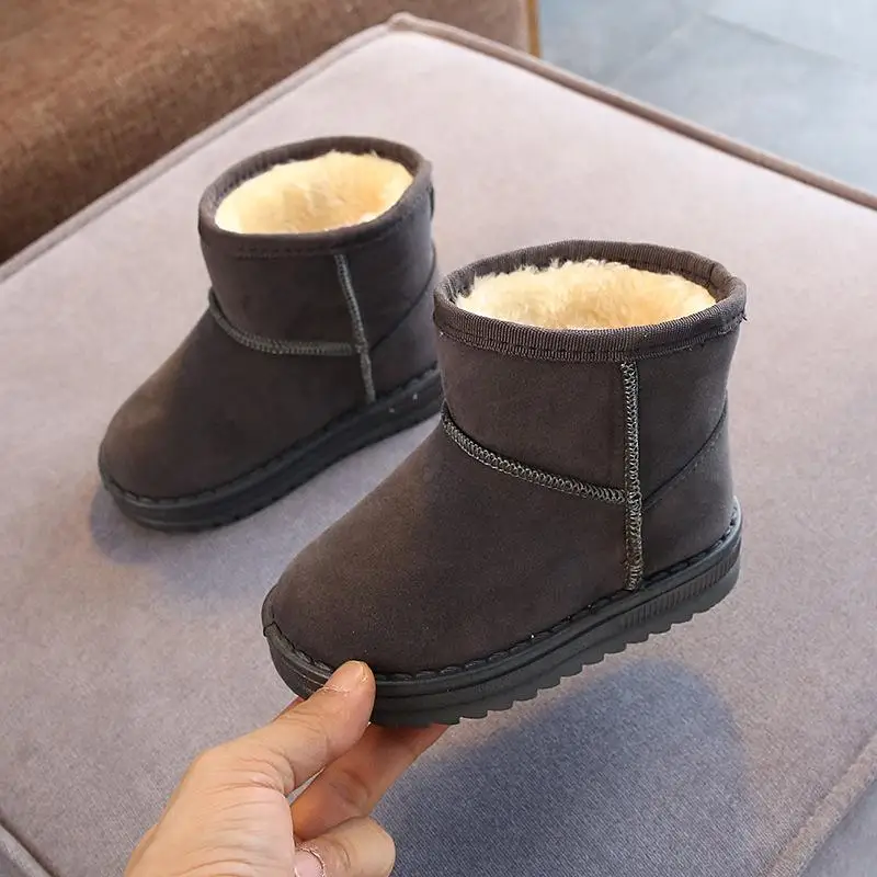 Girls Snow Boots Ankle Plush Warm Winter Children Shoes Boys Cotton Boots Infant Toddler Shoes Casual Kids Boots Flats Non-slip - Цвет: Темно-серый