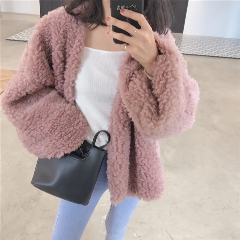 price cut 2019 Wool Cardigan Coat Winter And Autumn Loose Warm Long Bat Sleeve V-Neck Open Stitch lantern Sle