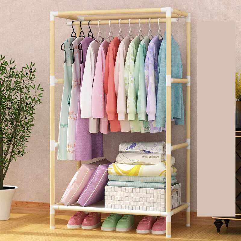 Assembled solid wood simple wardrobe clothes hanging no cloth cover locker pure frame mini type |