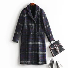 Новое зимнее женское клетчатое шерстяное теплое длинное пальто плюс размер 5XL женское шерстяные Пальто Повседневное пальто кашемировая верхняя одежда R1110