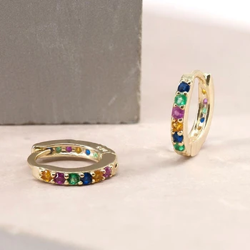 

Minimalism Small Gold Hoop Huggie Rainbow Zircon Crystal Earrings Women Fashion Dainty Jewelry Anniversary Gift