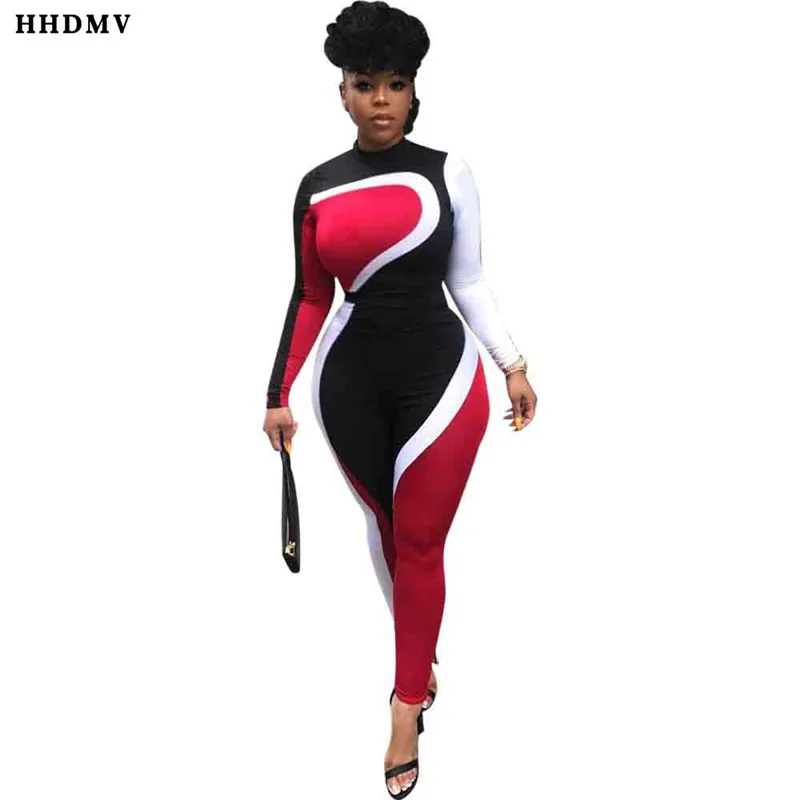 

HHDMV GALS1003 sexy tight locomotive style jumpsuits long sleeve high collar zipper simple 2 color jumpsuits long pants