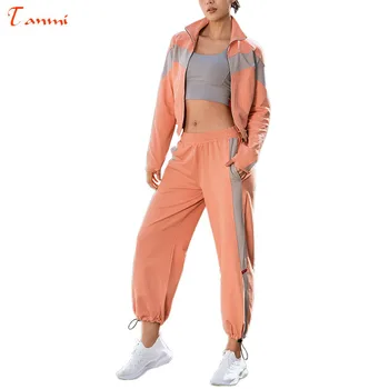 

MXY Outdoor Sports Suit Comfortable Running Two-piece Zipper Jacket Loose Trousers Jogging Sportswear Women's 96% Cotton Suit