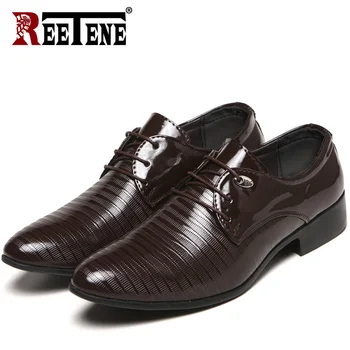 

REETENE New Fashion Mens Dress Shoes Comfortable Formal Men Shoes Men Oxford Patent Leather Men'S Dress Shoes Wedding Shoe
