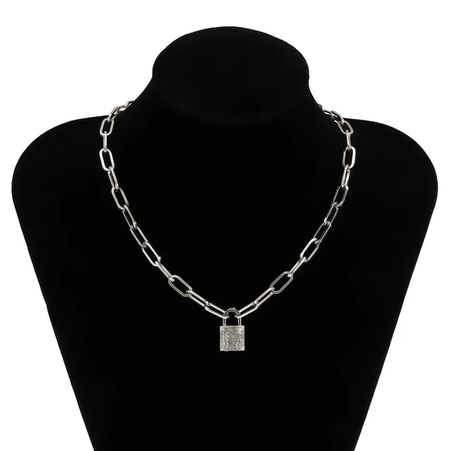 KunJoe 2021 New Hip Hop Bling Lock Pendant Choker Iced Out Shiny Cubic Zircon Necklace For Men Charm Jewelry Fashion Punk China C03880 silver