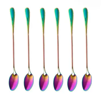 

Coffee Teaspoons, Set of 6 Rainbow Color Coffee Spoon Long-Handle Ice Cream Desert Spoon Cocktail Stir Spoons Mixing Spoon, Poin