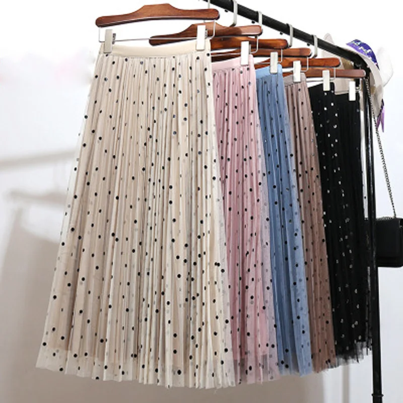 Женская юбка-пачка из сетчатой ткани с высокой талией, Плиссированные Длинные вечерние фатиновые юбки трапециевидной формы