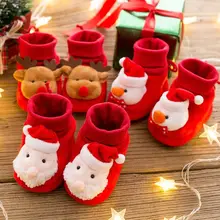 Детская обувь с нескользящей мягкой подошвой; рождественские кроссовки на плоской подошве для малышей; теплые носки для малышей