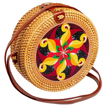 

LJL-Handmade Handwoven Round Rattan Tote Crossbody Beach Style Bags for Women