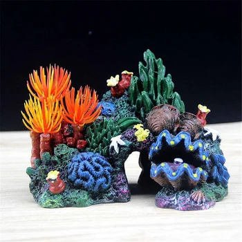 

Resin Aquarium Ornaments Coral Plant Shell Reef Mountain Cave Accessories For Fish Tank Aquarium Decoration Background Decor