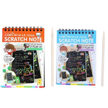 

2Pcs Scratch Note Black Cardboard Creative DIY Draw Sketch Notes for Kids Toy Notebook School Supplies(Orange&Blue)
