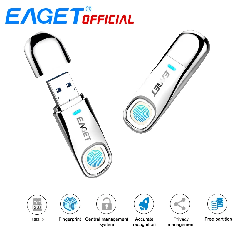 EAGET FU60 32GB 64GB High-speed Recognition Fingerprint Encrypted High tech Pen Drive Security Memory USB 3.0 Flash Drives photo