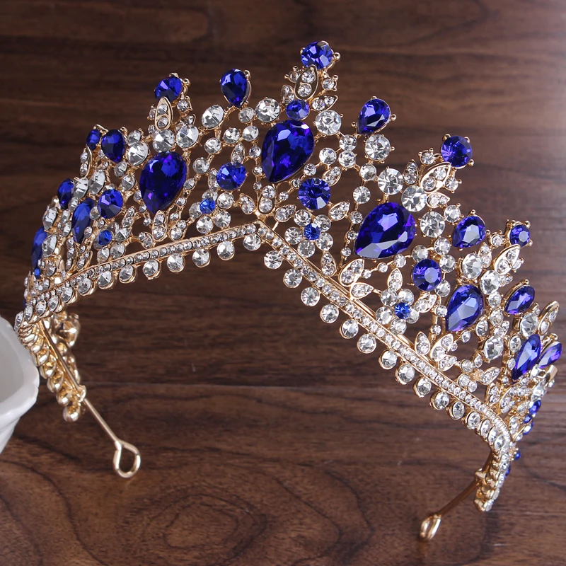 Royal Blue Циркон Свадебные короны и диадемы для невесты супер блестящие стразы Quinceansra ювелирные изделия женские аксессуары для волос повязки на голову - Цвет: Royal Blue
