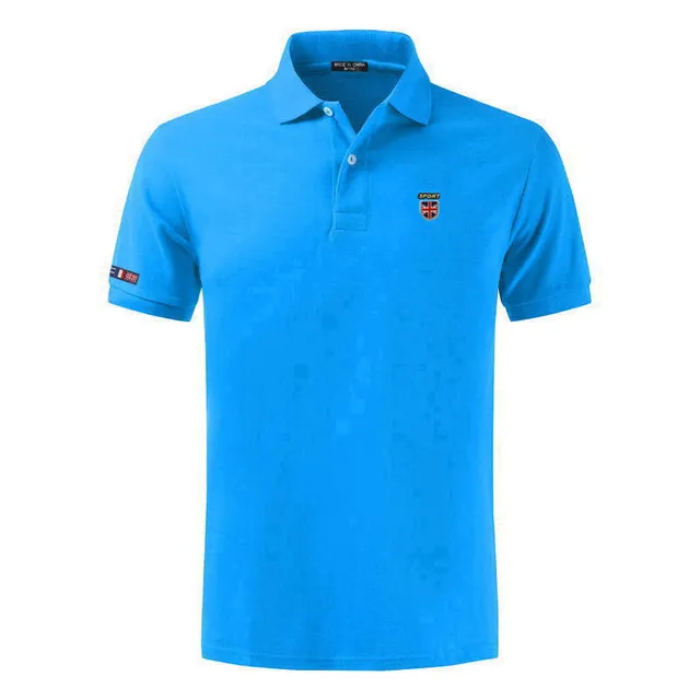 100% Cotton Top Quality 2022 Summer New Men's Polos Shirts Plus Size XS-5XL Solid Color Short Sleeve Polos Homme Lapel Male Tops sky blue