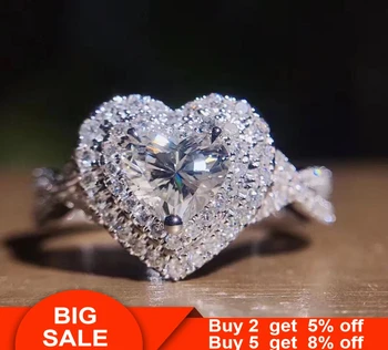 

Statement Female Heart Promise ring 925 Sterling silver AAAAA cz Engagement Wedding Band Rings for women Bridal Finger Jewelry