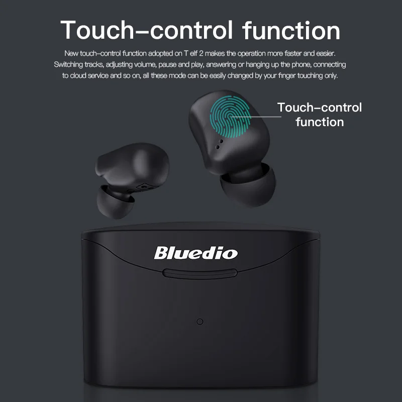 Bluedio T-elf 2 TWS Bluetooth спортивные беспроводные наушники в ухо bluetooth гарнитура с зарядным устройством микрофон для музыкального зала