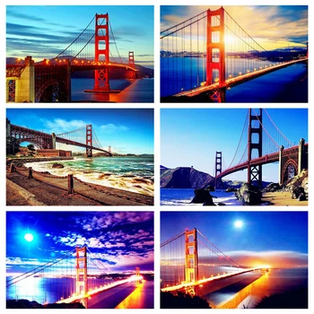 

HUACAN Full Square Diamond Painting Bridge 5D Seaside New Diamond Embroidery Landscape Home Decoration