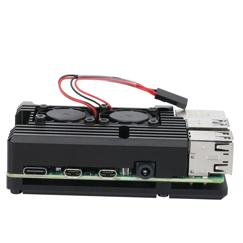 

Aluminum Case with Dual Cooling Fan Metal Shell Black Enclosure for RPI 4 Model B