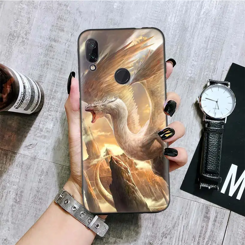 С рисунком дракона черная крышка чехол для телефона для Xiaomi Redmi Note фотоаппаратов моментальной печати 8 7 7S 7A 6 S2 GO K20 Pro 6A mi 6X 5X A1 CC 9 8 Coque