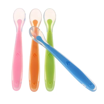 

Baby Soft Silicone Spoon Temperature Sensing Spoon Baby Feeding Tools New