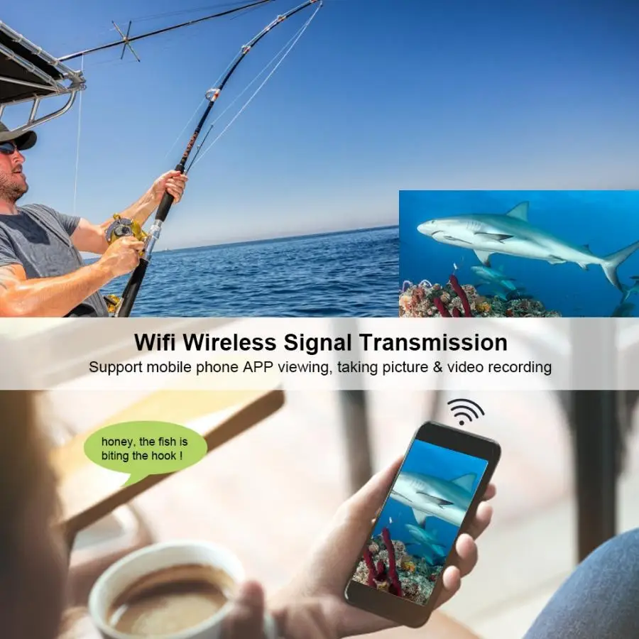 Камера для подводной рыбалки 720P Wi Fi 6 светодиодов IP68 кабель 65 фута видео эхолот 100