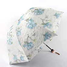 Женский изысканный Зонт с вышивкой, антиуф, портативный качественный водонепроницаемый зонтик для дождливой погоды для девочек, 3 складных зонта, лучший подарок, 1 шт