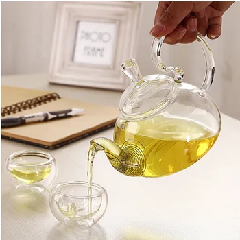 

High temperature resistant glass teapot 600ML modeling pot height glass pot transparent fruit teapot camellia