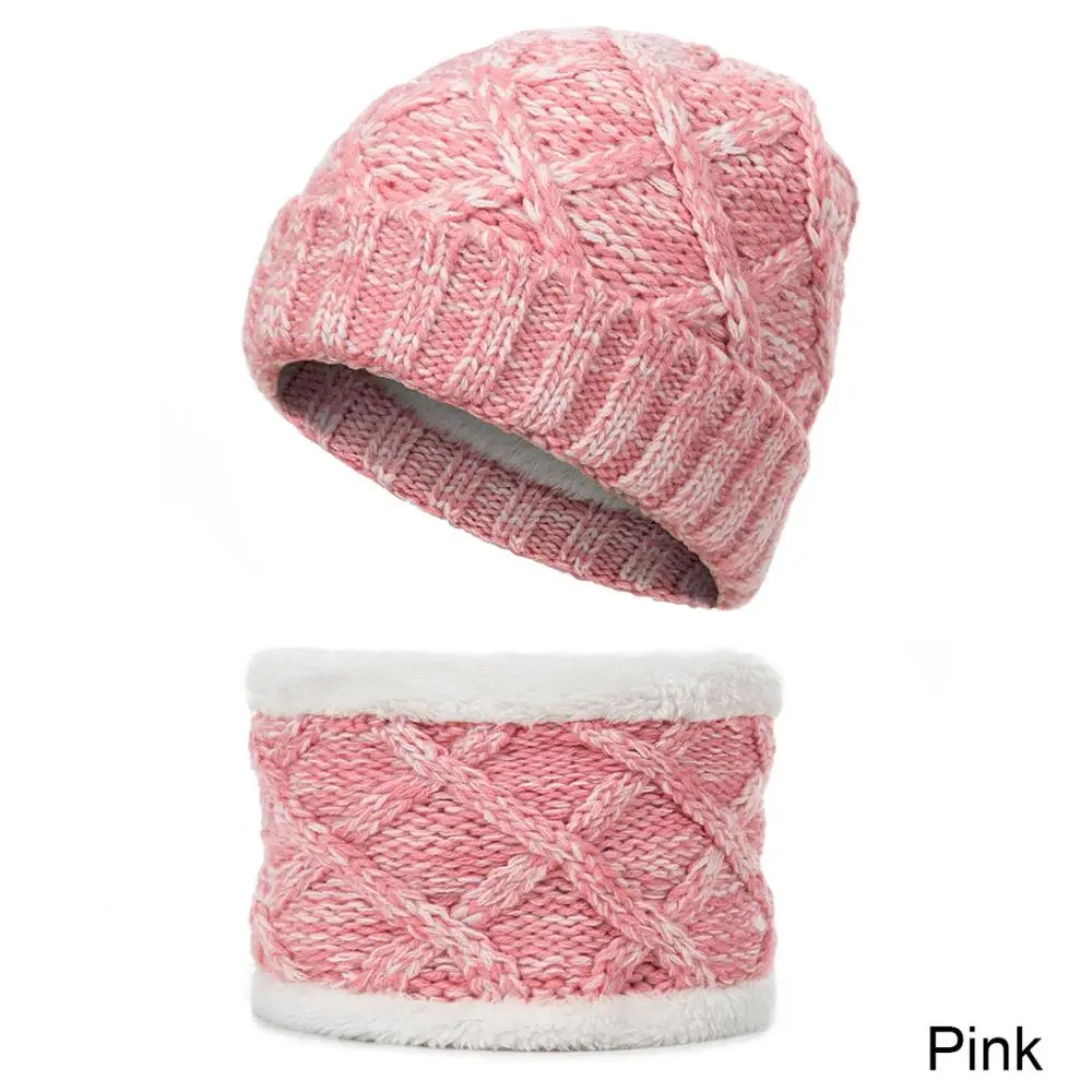 Детский набор из шапки и шарфа, 2 шт., одноцветная вязаная зимняя ...