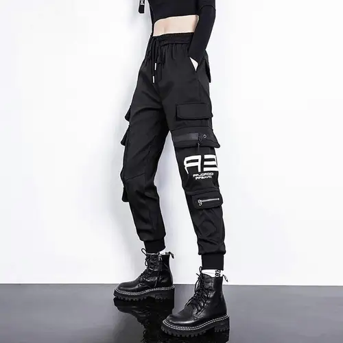 넓은 주머니 카고 바지 여성용, 탄성 높은 허리, 느슨한, 스트리트 웨어 바지, 배기 전술 바지, 힙합 고품질 조깅 바지 2