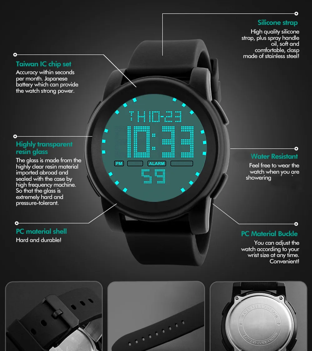 Модные водонепроницаемые цифровые Часы с силиконовым ремешком и большим экраном, спортивные наручные Часы zegarek cyfrowy digitaal horloge reloj Часы