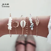 Tocona 6 шт./компл. в богемном стиле натуральный лунный камень Браслеты для Для женщин очаровательное летнее Оболочка из бисера браслетов и украшений 8199