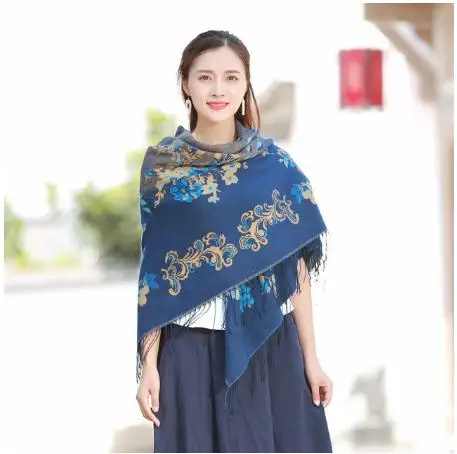 Новая модная кашемировая шаль зимнее женское пончо Женская шаль Femme Pashmina женский Bufanda Mujer - Цвет: navyblue