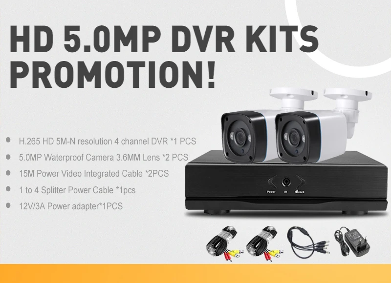 Домашняя система видеонаблюдения 4CH DVR комплект HD 5MP CCTV система 2шт 5MP наружная Камера видеонаблюдения комплект домашней безопасности