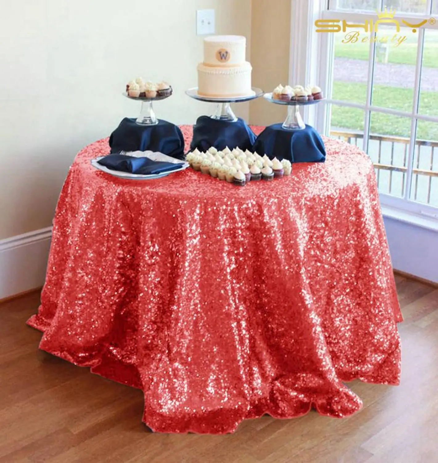 Tablecloth-Red-48Inch с блестками круглые блестящие скатерти, блестящая скатерть, свадебные Cover-M1017 с блестками