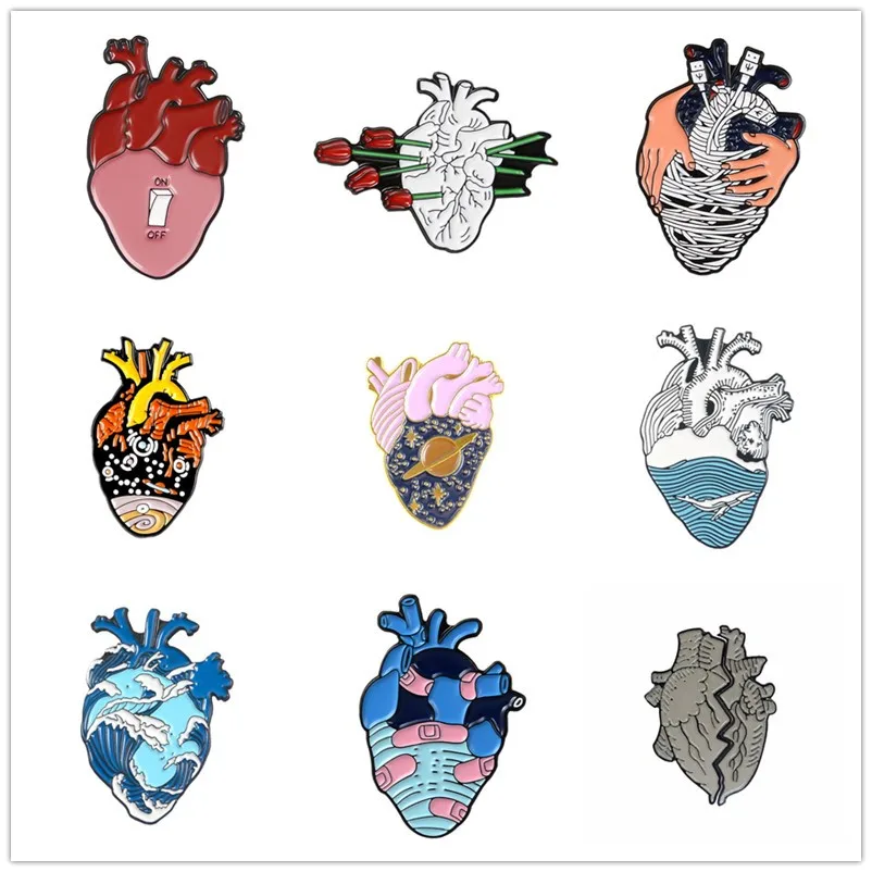 

Human Organs Heart Metal Enamel Pin Rose Starry Waves Heart Shape Badge Brooch Fashion Jewelry Coat Backpack Jewelry Gift