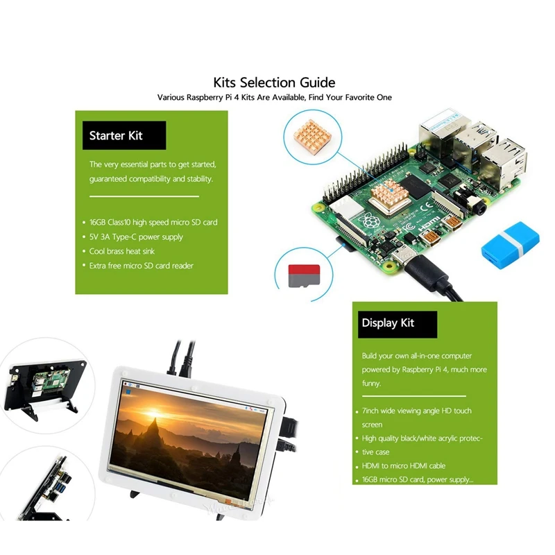  Waveshare for Raspberry Pi 4 Model B Sensor Kit Includes PI4 B-4GB ARPI600 Adapter Board 13X Popula