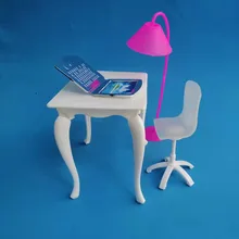 plastic doll toys  doll furniture assemble set with table| chair| computer and floor lamp