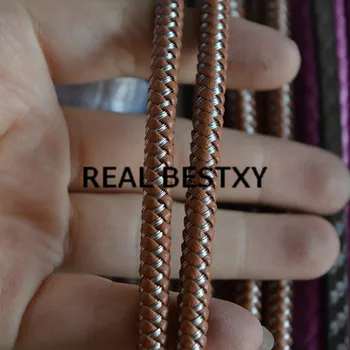 

5m/lot approx: 6*5.5mm natural woven leather rope round leather rope braided key rope steel leather strand bracelet rope cords