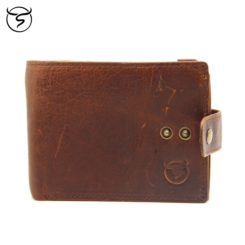 

Men's cow genuine leather Wallet Crazy Horsehide Leather Protected Button with Coin Pocket RFID