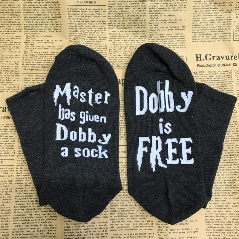 Unisex Novelty Socks Master Has Given Dobby A Sock Dobby Is Free Funny Soft Cotton Casual Print Letter Fashion
