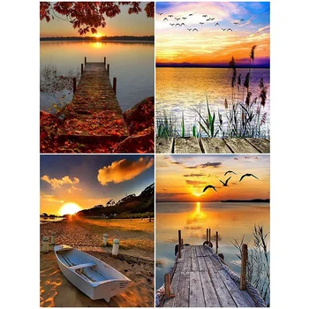 

4 Pack DIY 5D Diamond Painting Kit Landscape Round Full Diamond Diamond Arts Craft Canvas for Home Wall Decor Adults