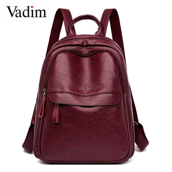 

Vadim High Quality Women Backpack PU Leather Ladies Travel Bag Large Capacity Female School Bags for Teenage Girls Sac a Dos