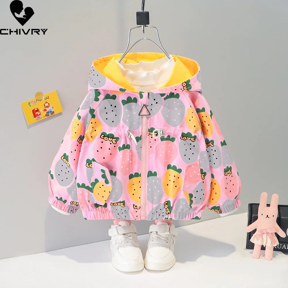 

New 2021 Autumn Baby Girls Coat Kids Cute Cartoon Pineapple Print Windbreaker Outerwear Fashion Hooded Zipper Jackets Clothing