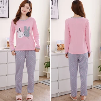 

Cartoon Printed Long-sleeved Women's Pajamas Set Three Cat Print O-neck Pajamas + Sleep Pants