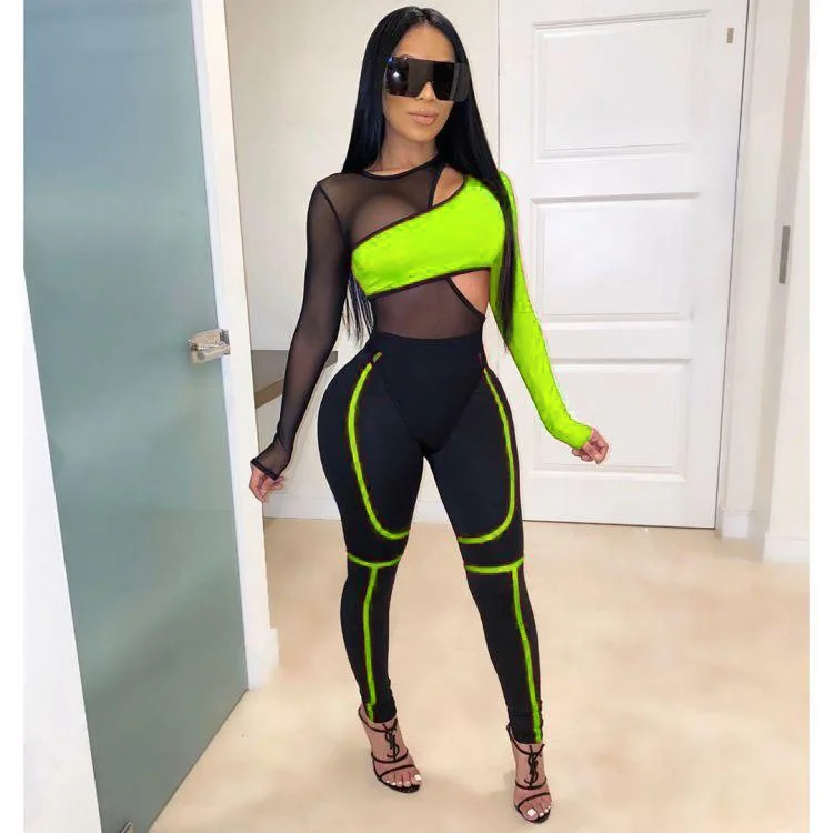 2 Stuk Joggers Set Vrouwen Mesh Patchwork Trainingspak Outfits Sportkleding  Neon Kleding Bijpassende Sets Jogging Femme Plus Size|Broekpak| - AliExpress