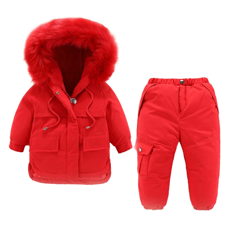 

Winter Red Fur Hat for Boys Girls Clothes Set Kids (5-14 Years) Slouchy Windproof Warm Solid Snow Suit Infant Children Clothing