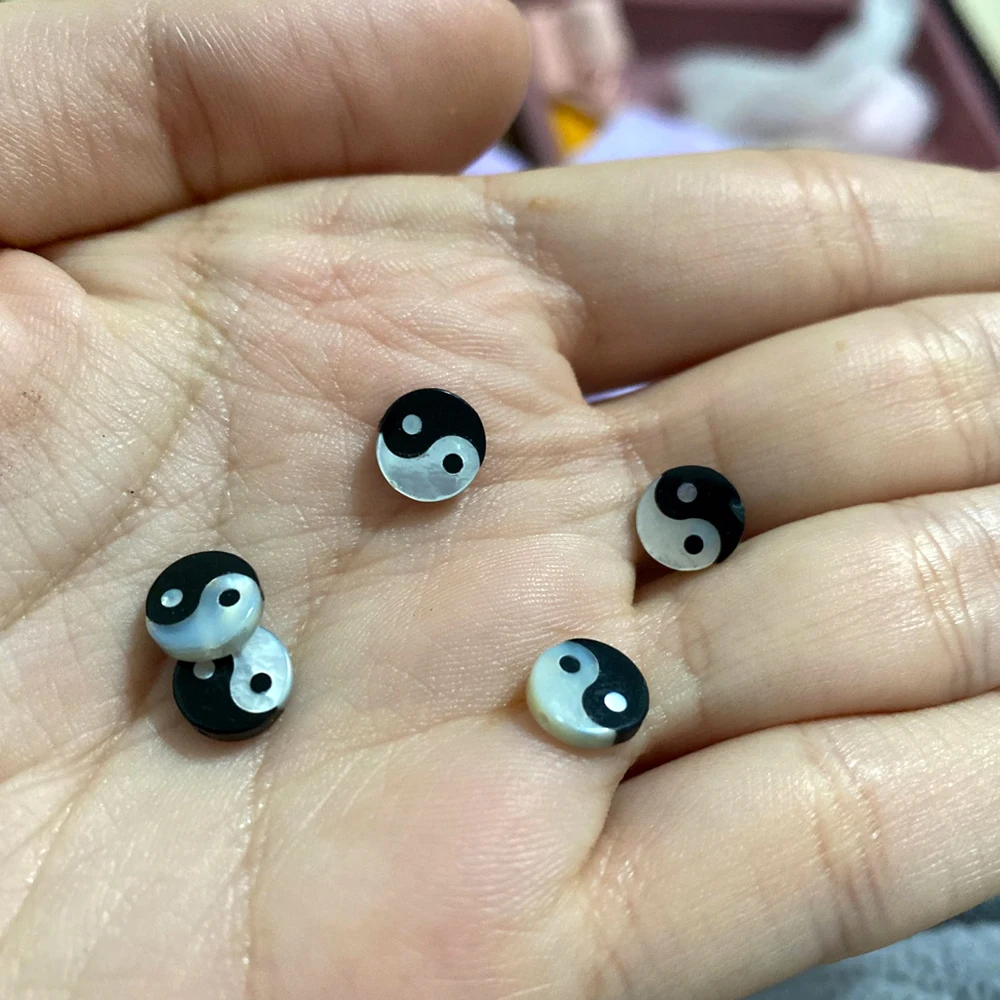 about 24pcs/strand Flat Round White Shell Bead Strands with Natural Black Stone for Jewelry making DIY Bracelet Necklace