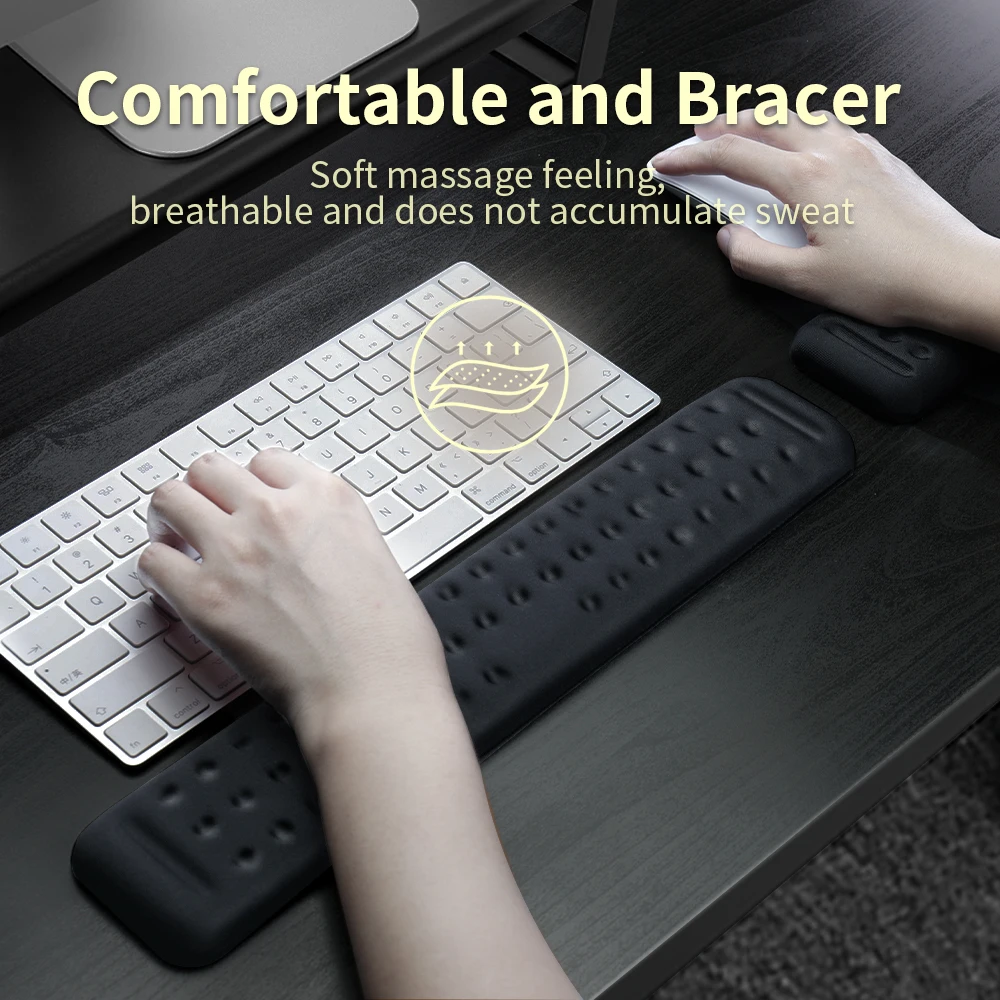 Descanso de Pulso de Teclado e Mouse Espuma de Memória Ergonômica Apoio de Descanso de Palma de Mão para Digitação e Jogos Alívio da Dor no Pulso e Reparação - Imagem 2