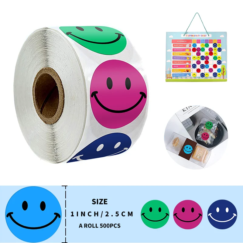 

4 Colored Round Cute Smiley Face Stickers for Adhesive Reward Sticker for Children Decoration Party Sticker Kids Toy Stickers